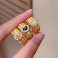 铜合金锆石戒指 新款爆闪鸽子蛋戒指富婆同款宫廷风彩色中古0315