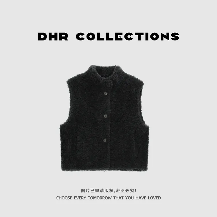 豆豆9【皮草马甲】100%羊毛立领厚款开衫款单排扣草草马夹-257125QY