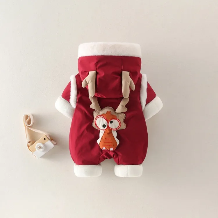 小龙人洋气冬季加绒新生儿连体衣棉服宝宝衣服超萌可爱外出服过年