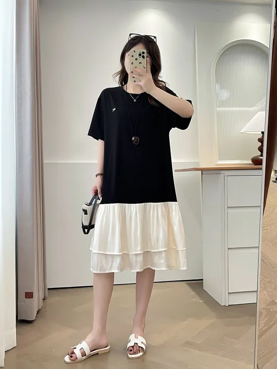 新款大码法式遮肉显瘦气质连衣裙---8709