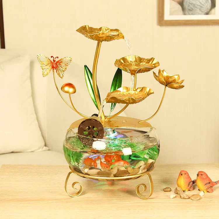 直播爆款桌面家居玻璃鱼缸流水摆件办公室客厅玄关景观喷泉装饰品