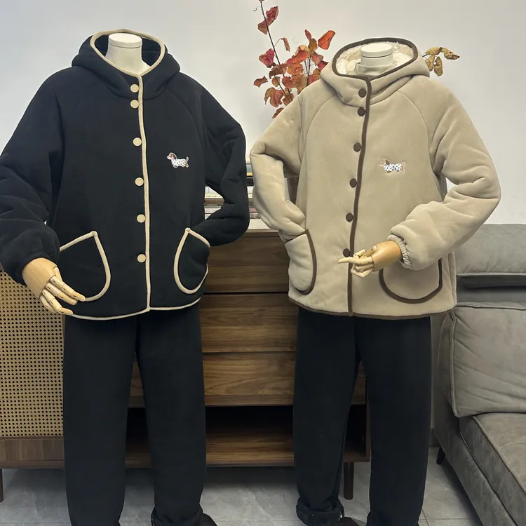 【小狗淘淘】三层夹棉加厚冬季可外穿长袖长裤家居服套装