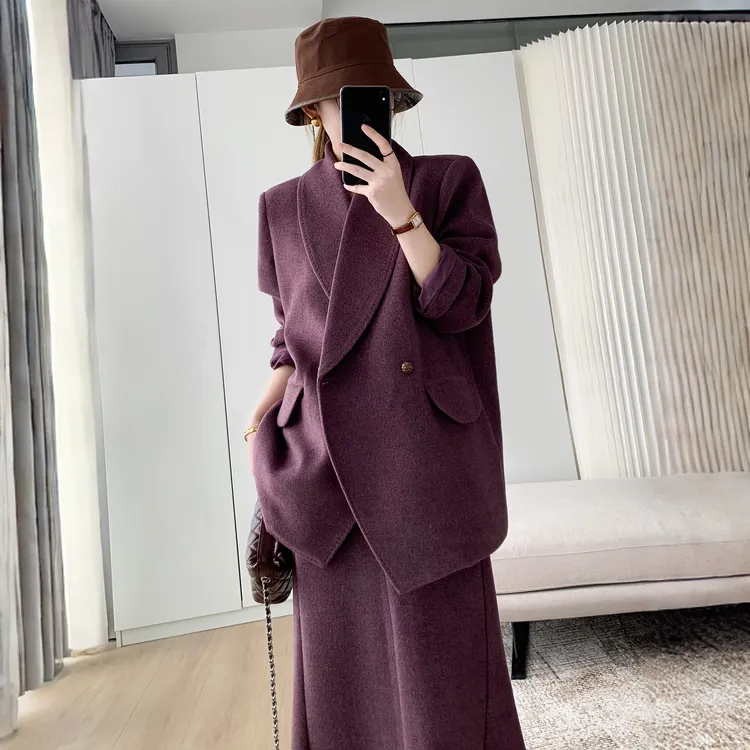 老钱风毛呢外套女2025秋冬新款韩版休闲高级感气质鱼尾裙两件套裙