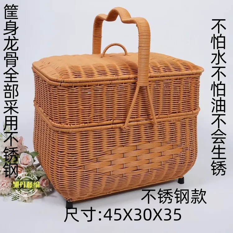 Q30特大号带脚两层方形拜拜篮野餐篮(整体盖子可拆卸)45X30X35