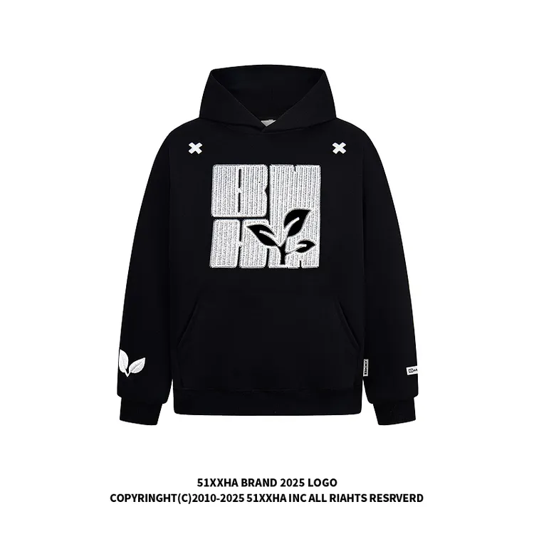 51嘻哈美式高街重工字母刺绣连帽卫衣男秋季潮牌宽松情侣上衣外套