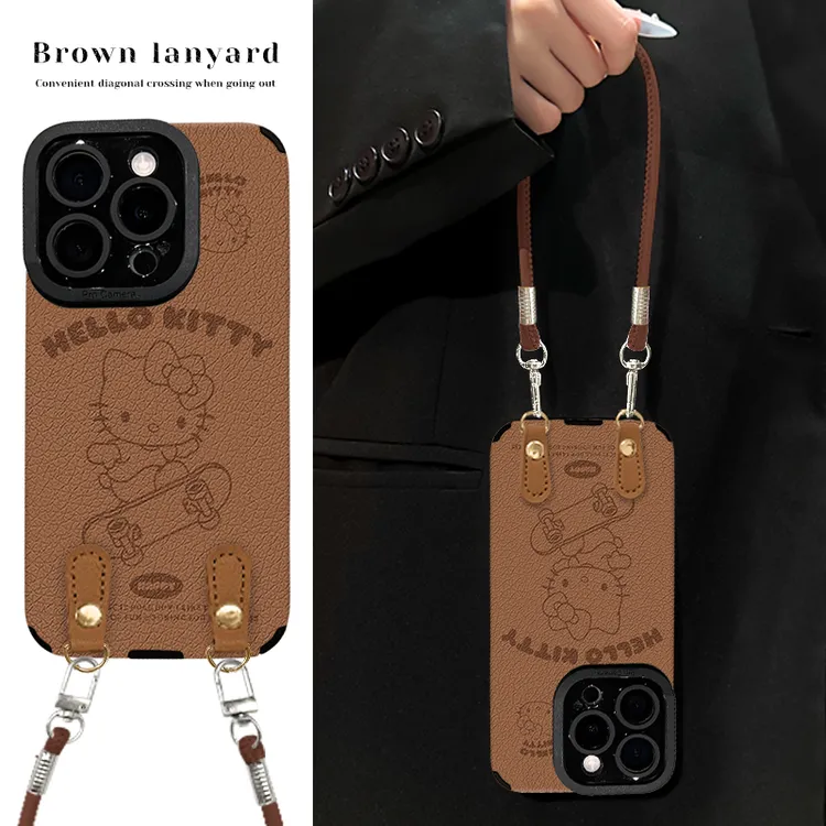 滑板kitty猫适用苹果17华为vivo/oppo小米iPhone瞳眼羊皮手机壳