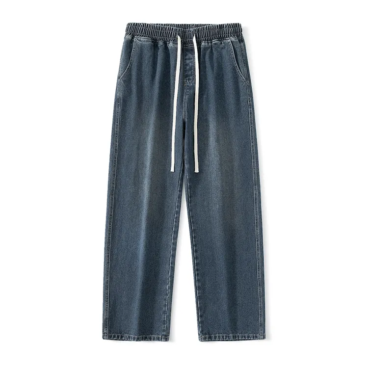 YCC 四季款潮流直筒百搭休闲抽绳牛仔裤男女高棉软牛仔复古垂感