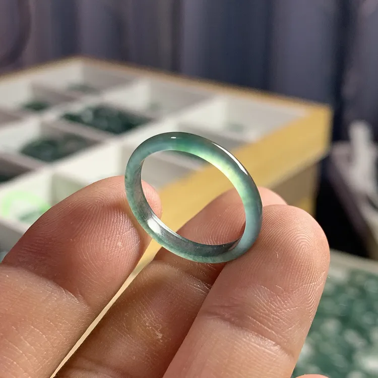 （16圈口）天然翡翠戒指飘花戒圈001