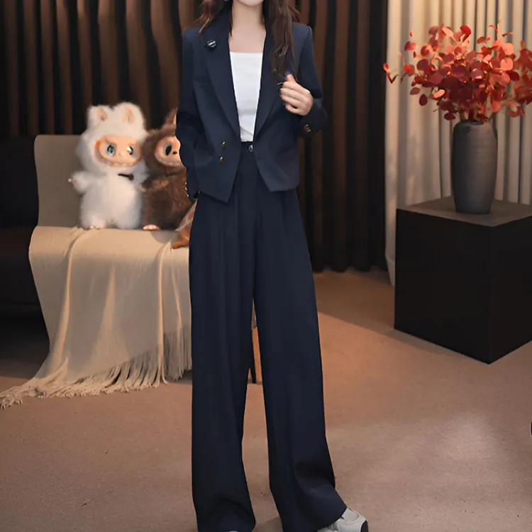 小个子时尚套装两件套高级感春秋季西装百搭休闲气质显瘦直筒裤女