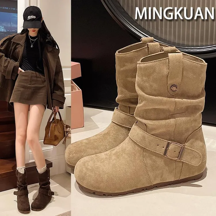 【DR专柜正品】美拉德靴子！棕色厚底西部牛仔裤管靴女堆堆马丁靴