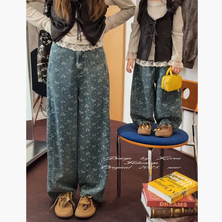 【千禧蝴蝶】八Hihoniya~2025秋季亲子蝴蝶洋气柔软复古印花牛仔裤