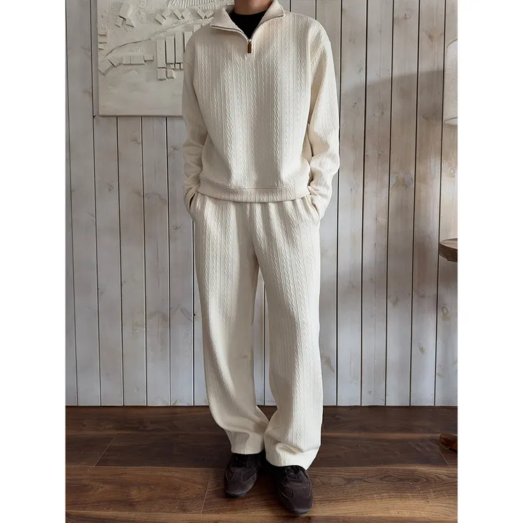 WESSK【麻花套装】重磅抗起球半拉链卫衣直筒卫裤百搭休闲慵懒情侣