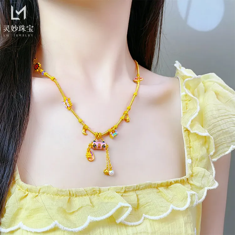 合金珐琅项链金店同款烧蓝珐琅多巴胺扎基拉姆锁包项链流苏挂坠国
