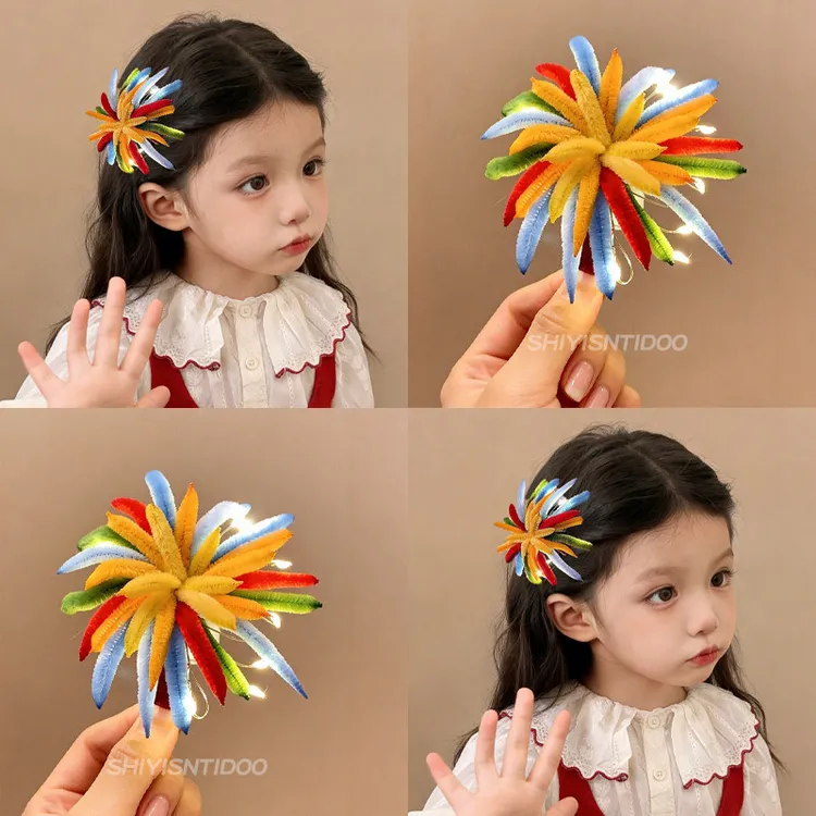 儿童彩色烟花会发光扭扭棒发夹新款宝宝侧边夹新年圣诞节发卡发饰