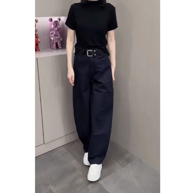 2025早秋新款高腰显瘦大码松弛感工装弯刀拖地裤