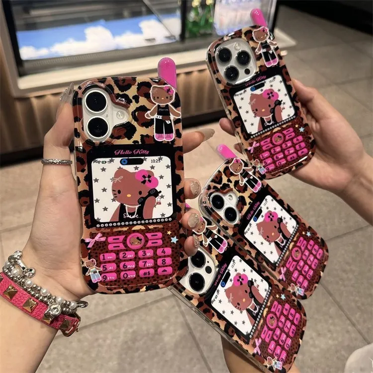 创意大哥大豹纹凯蒂猫适用苹果16Promax手机壳iPhone15新款14透明