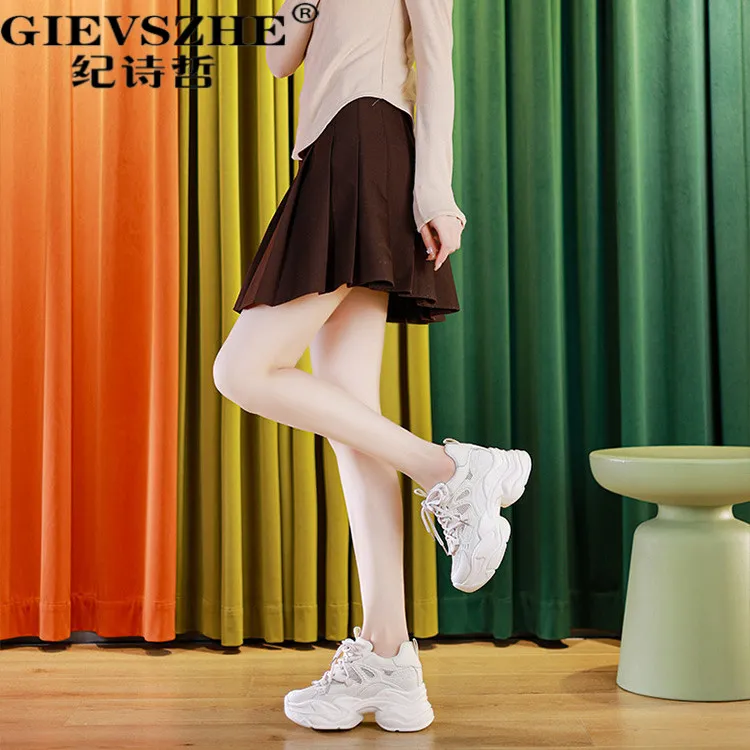 纪诗哲女鞋厚底百搭老爹鞋女秋季新款时尚休闲小白鞋女款运动鞋