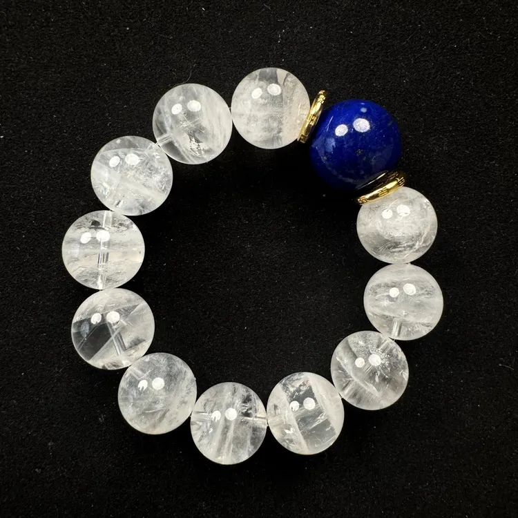 超大颗白水晶与青金石手串