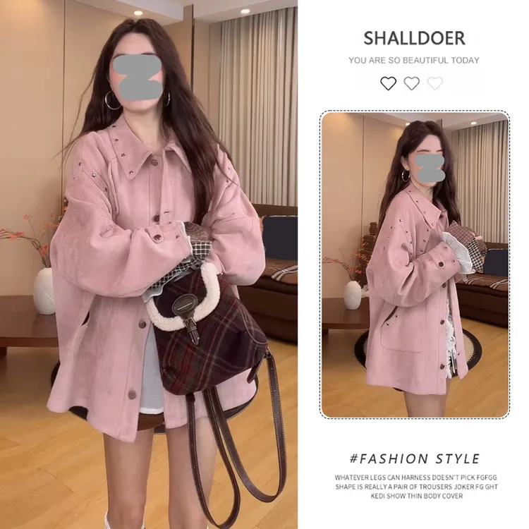 韩版炸街时尚铆钉衬衫外套女2025年春秋新款宽松显瘦夹克开衫上衣