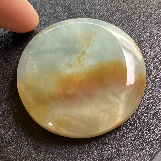 冰种起胶天然黄翡圆牌半山半水意境牌定制雕刻47-7.5mm