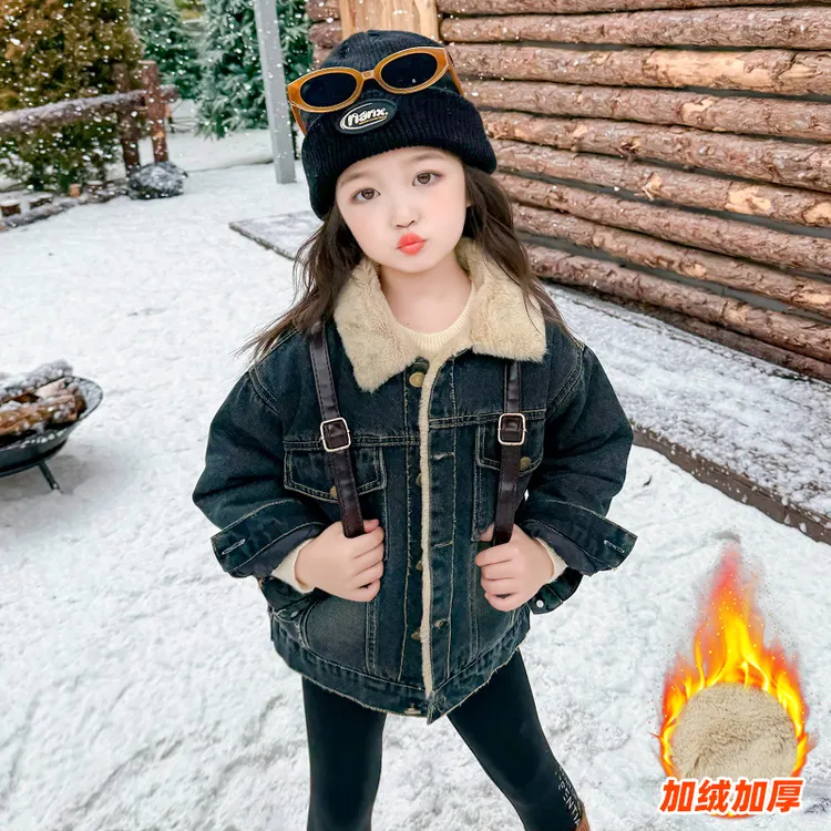 韩版女童冬装洋气加绒牛仔外套2025新款儿童时尚女宝宝百搭上衣潮