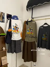 Vita（7399#）韩系卡通趣味米奇磨毛T恤