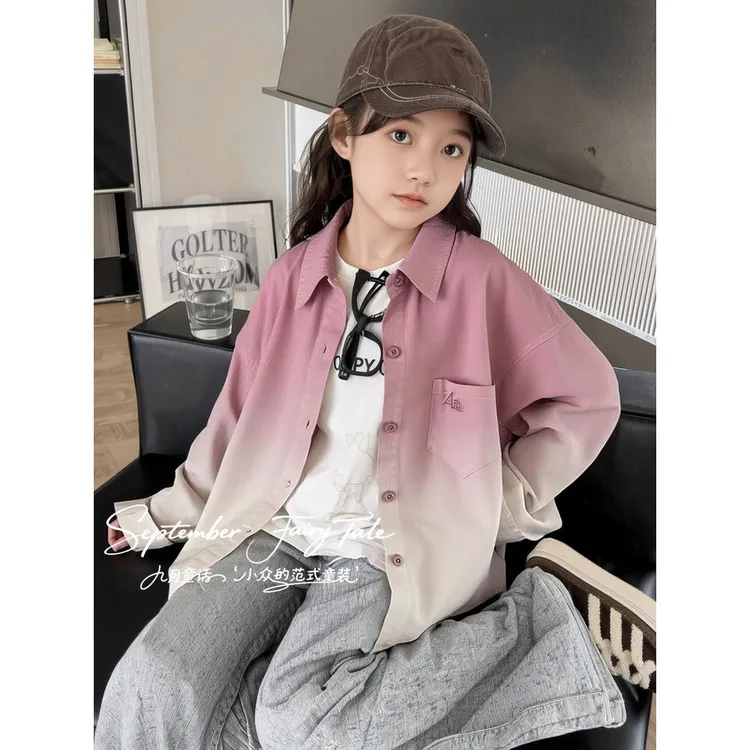 FAVMARTHA女生渐变色衬衫夹克秋季服装2025新款女中学生衬衫最容