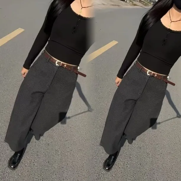 2025冬季新款洋气宽松加绒加厚网红同款减龄气质高档休闲阔腿裤潮