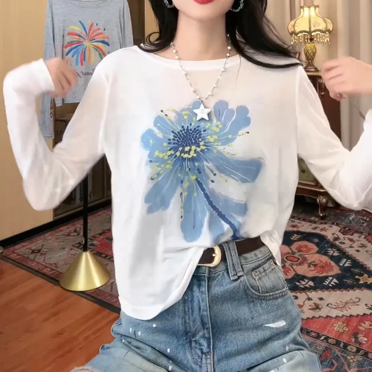 2025复古减龄休闲设计显瘦软糯长袖T恤上衣LK2504781