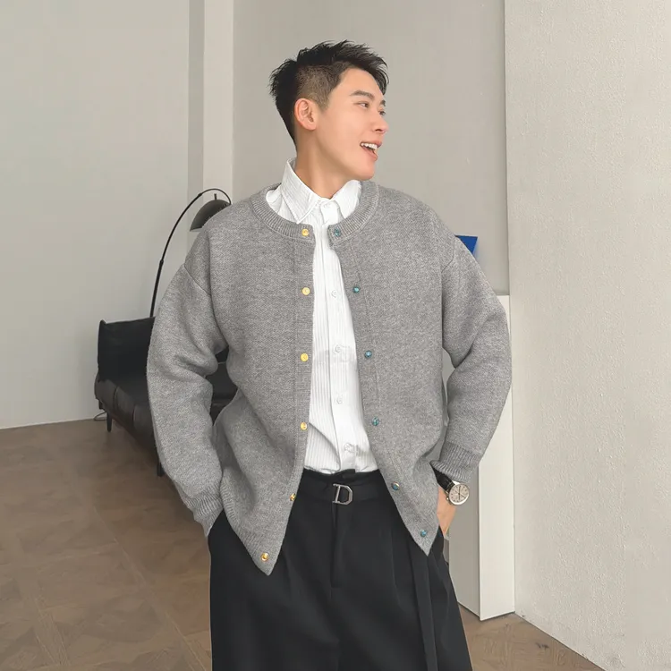 渣渣鹿绿松石高级感老钱风针织开衫外套男士毛衣秋冬潮流痞帅上衣