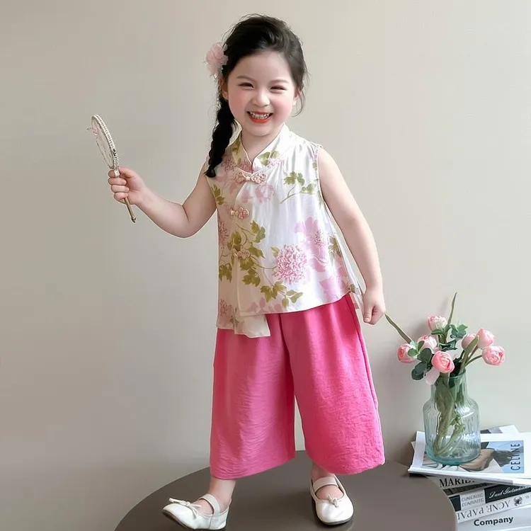 FAVMARTHA女小童汉服套装夏款2025新款宝宝新中式国风夏装小女孩