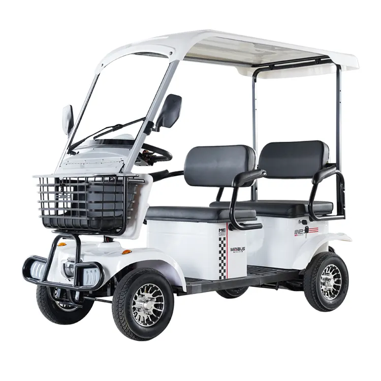 新款小巴士E6六代四人座电动四轮代步车接送孩子带棚四轮车