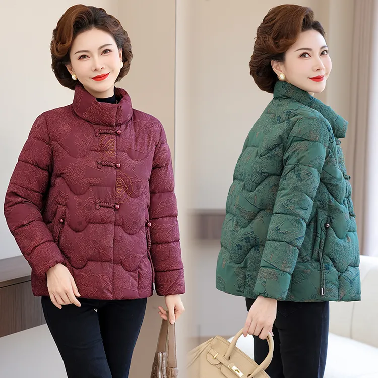 时尚妈妈装立领加厚棉衣中老年女装棉衣棉服加厚外套保暖棉衣国风
