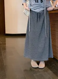 漫姐的店【条纹裙】纹复古抽绳高腰半身裙2025夏季新款宽松直筒长裙