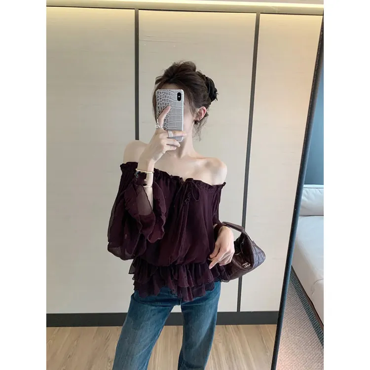 秋季新款修身显瘦小众时尚高级感露肩上衣休闲简约时尚百搭长裤女