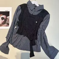 《姚家优麦汇》Y6978秋款衬衫领假两件时尚百搭长袖显瘦上衣款女