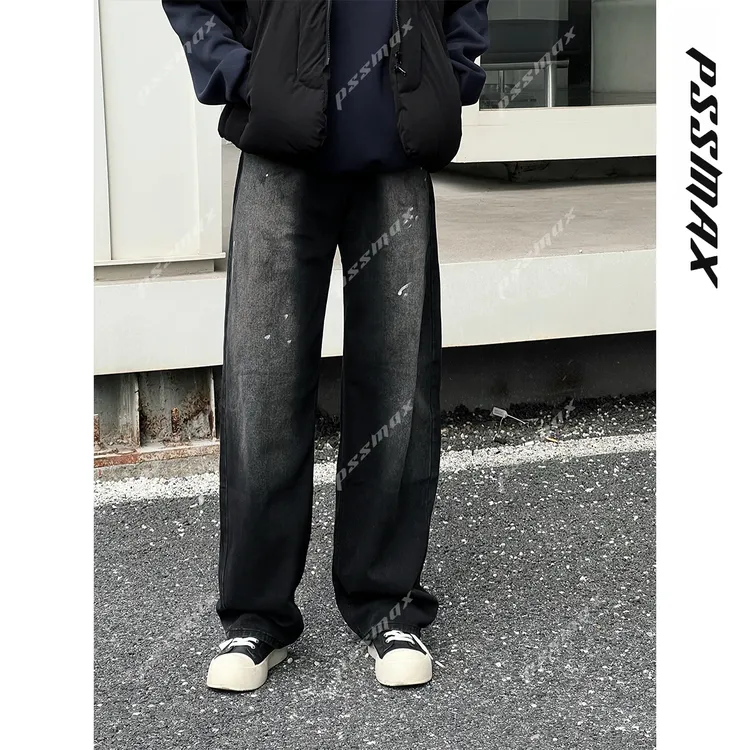 【现货】胖俗俗 PSSMAX【重工墨迹点染】2025秋冬新款保暖休闲牛仔裤商品图