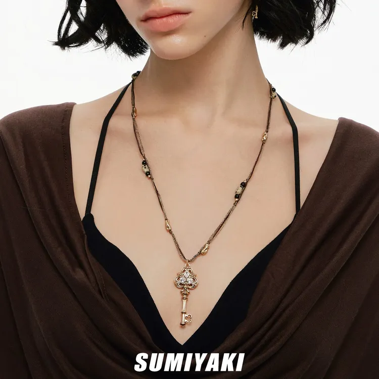 铜合金仿珍珠项链 SUMIYAKI 爱锁芯系列钥匙串珠编绳项链毛衣链商品图