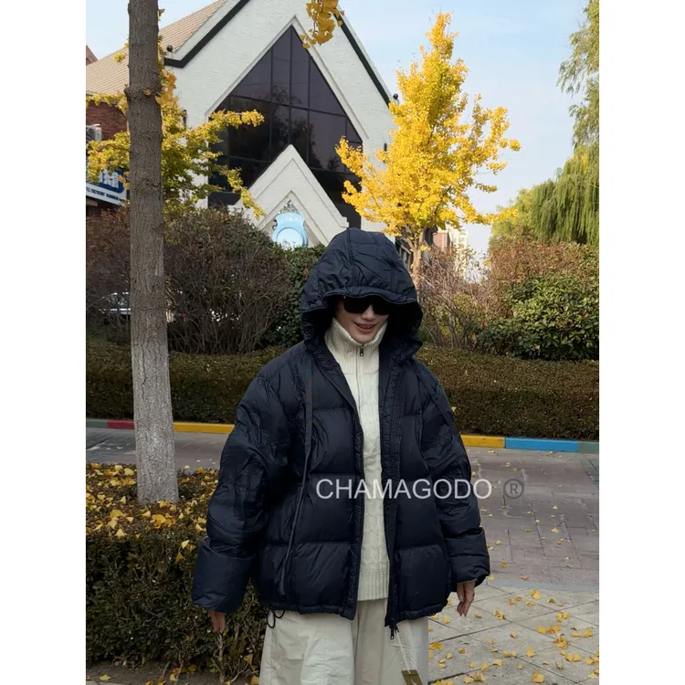 CHA MA GO DO11248冬季抽绳连帽白鸭绒羽绒服