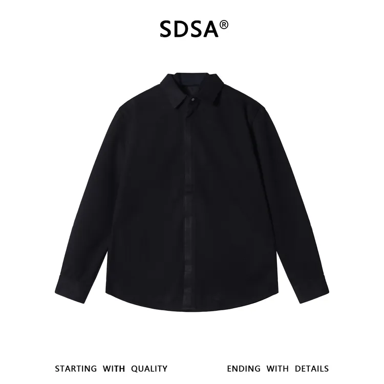 SDSA男士秋冬新款痞帅男装复古简约拼接撞色翻领衬衫百搭时尚衬衣