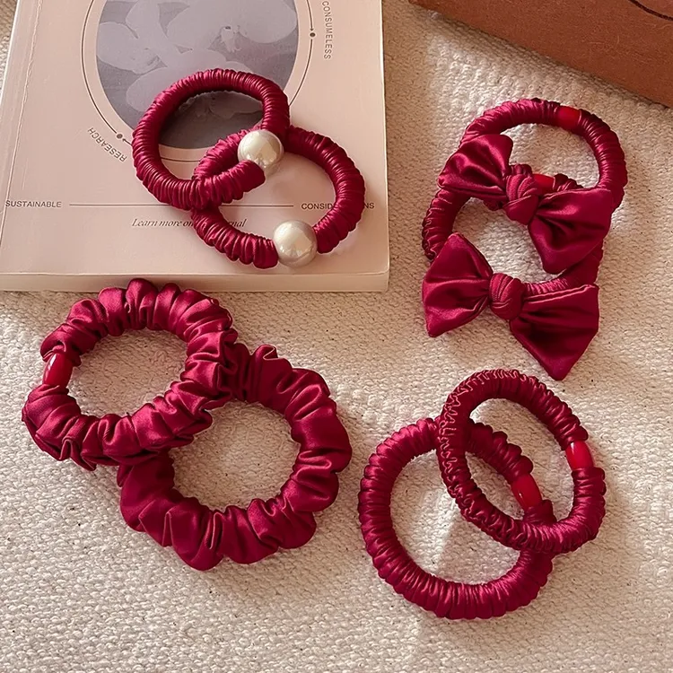 高级感红色蝴蝶结橡皮筋女扎头绳2025新款发绳高弹力新年马尾发圈