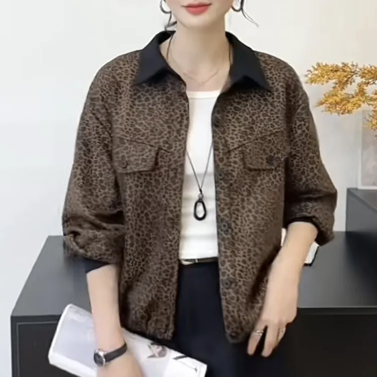 韩版洋气翻领女装提花衬衫夹克百搭韩版秋季长袖外套