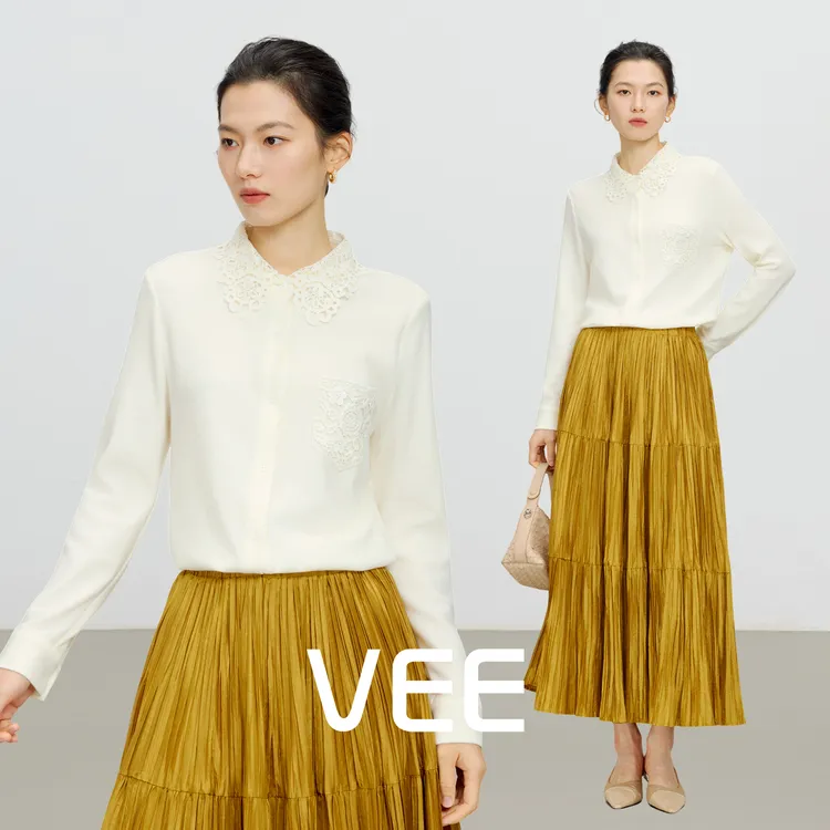 VEE【花园织韵】蕾丝花边长袖打底衬衫女叠穿内搭设计感衬衣上衣