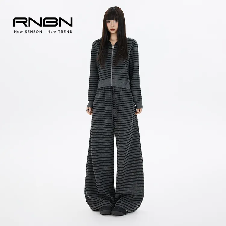 【小小伊专属】RNBN新款气质日常通勤宽松慵懒风时尚条纹卫衣套装