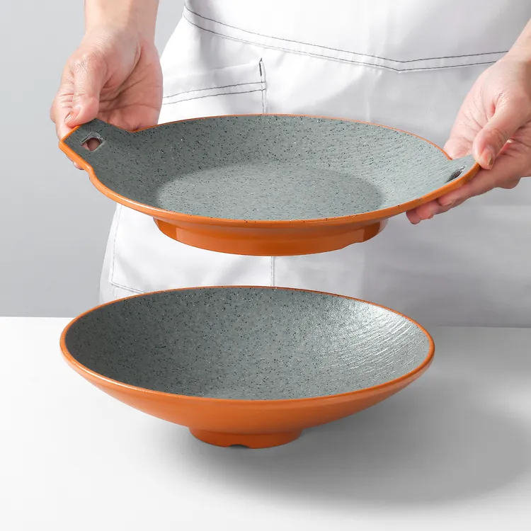 密胺餐具盘子商用餐厅双耳干锅盘酒店饭店专用仿瓷配菜摆盘