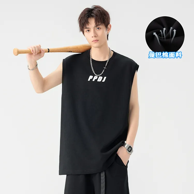 【厂家直销】运动背心男潮流痞帅无袖t恤宽松宽肩健身坎肩外穿美式