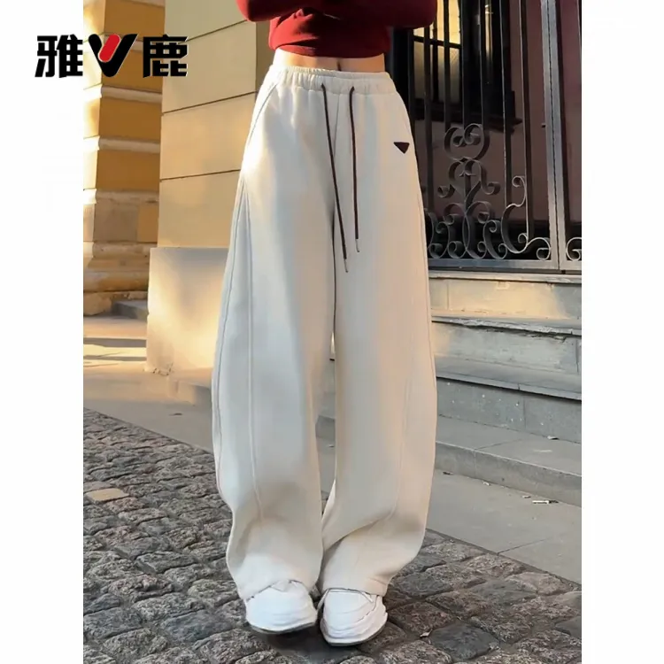 雅鹿舒适宽松阔腿运动裤女春秋2025新款休闲卫裤高腰香蕉镰刀裤子