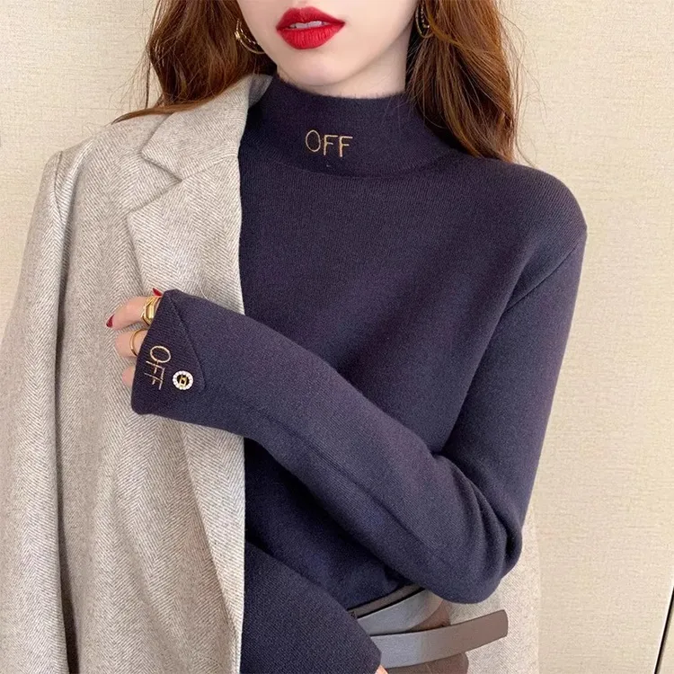 双面德绒打底衫女春秋季新款欧货加厚洋气内搭半高领加绒T恤上衣