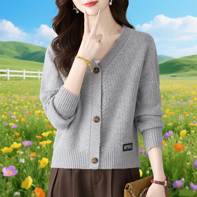 100%纯羊毛羊毛衫毛衣女2025新款秋冬小个子短款V领上衣针织开衫