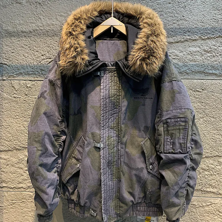 6703重工水洗做旧牛仔座山雕羽绒